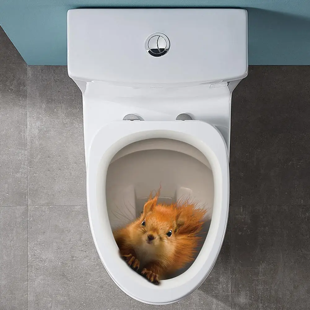 Toilet Lid Sticker Diy Toilet Lid Decal Funny 3d Squirrel Decal Wall Sticker Waterproof Removable with Strong