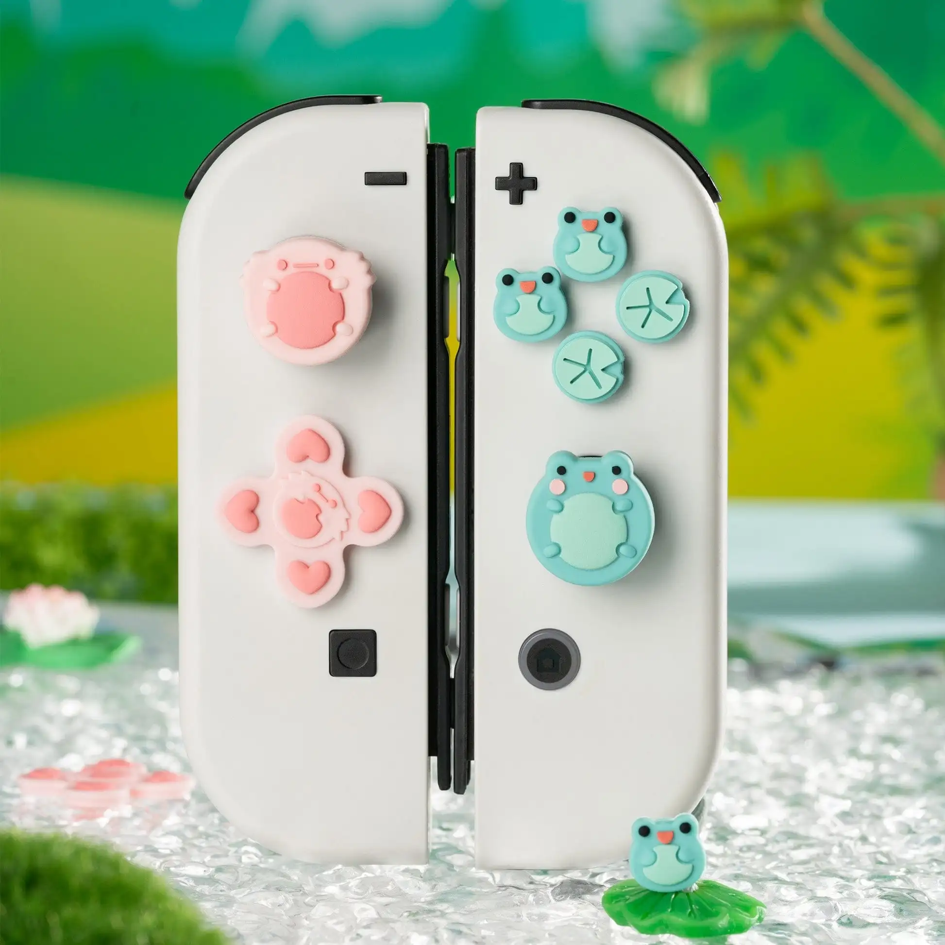 Geekshare Sapo Silicone Abxy Botões Chave Adesivo Joystick Capa Caps para Nintendo Switch Oled Cross D-pad Thumb Grips Sets