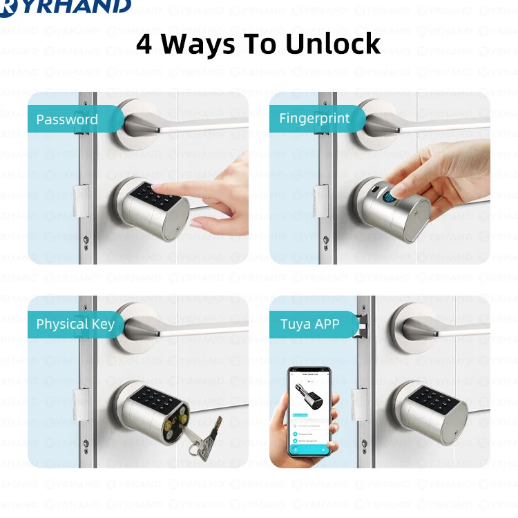 Euro Tuya APP Fingerprint Bluetooth Free adjustment Cylinder Smart Door Lock El