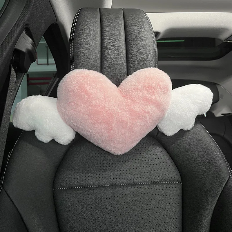 Car Headrest Pillow Backrest Head and Lumbar Support Memory Breathable Universal Car Supplies Heart-Shaped Plush Style