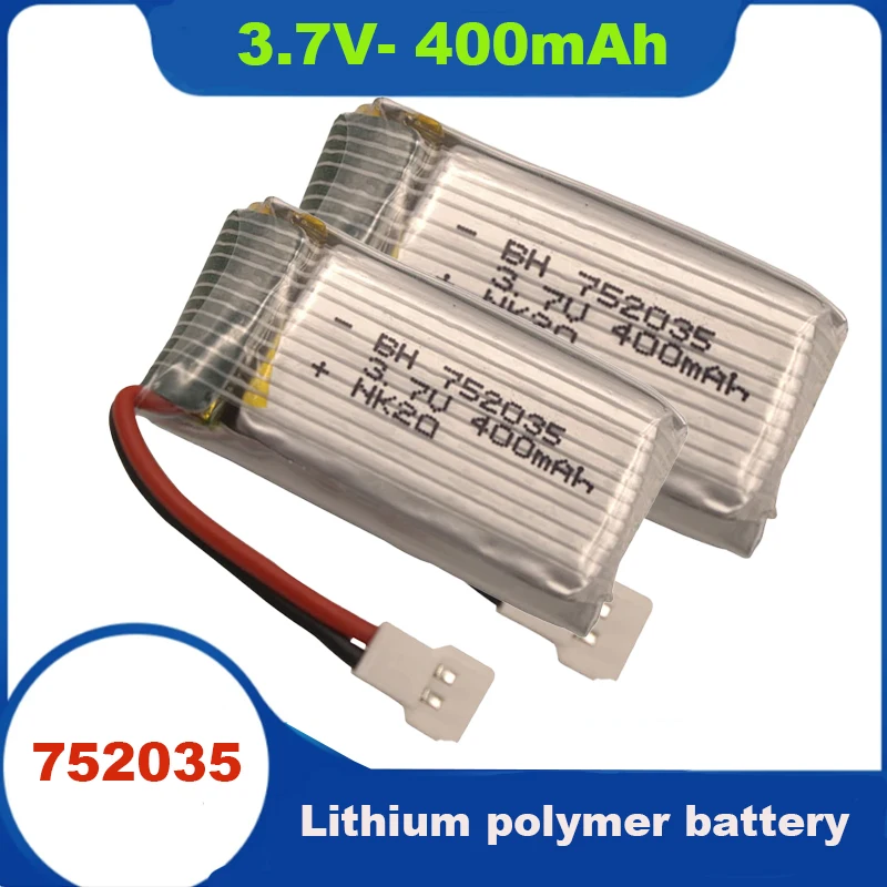 

3.7V Polymer Battery 752035 Lithium Battery400mAh Suitable for Toy Drone Plug 25C Discharge Power Model Aircraft