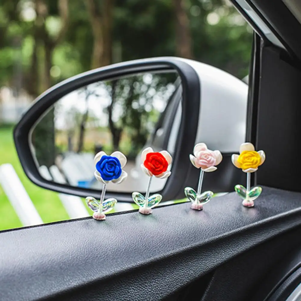 

Cute Car Accessories Cute Rose Flower Car Ornament Set Spring Shaking Head Decorations for Dashboard Console 6pcs Small Auto