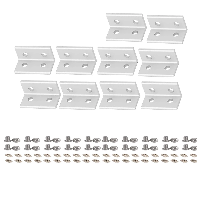 20 Set Connettori Angolari Per Profili In Alluminio 1010 - Staffe A 90° Con Dadi A T E Bulloni, Per Guide Lineari 25x25mm, Stampanti 3D E CNC