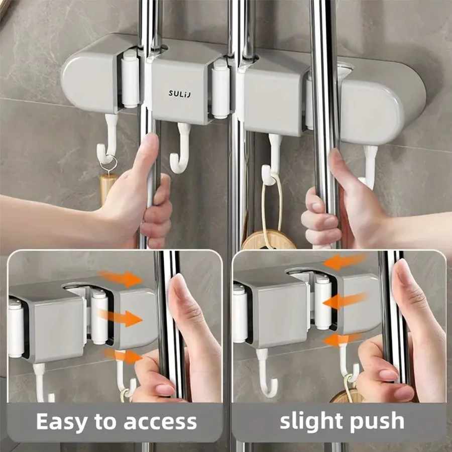 Bathroom Accessories Set household cleaning tool holder organizer 2 clips 3 hooks mop hook mop clip wall mounted and broom storage clip