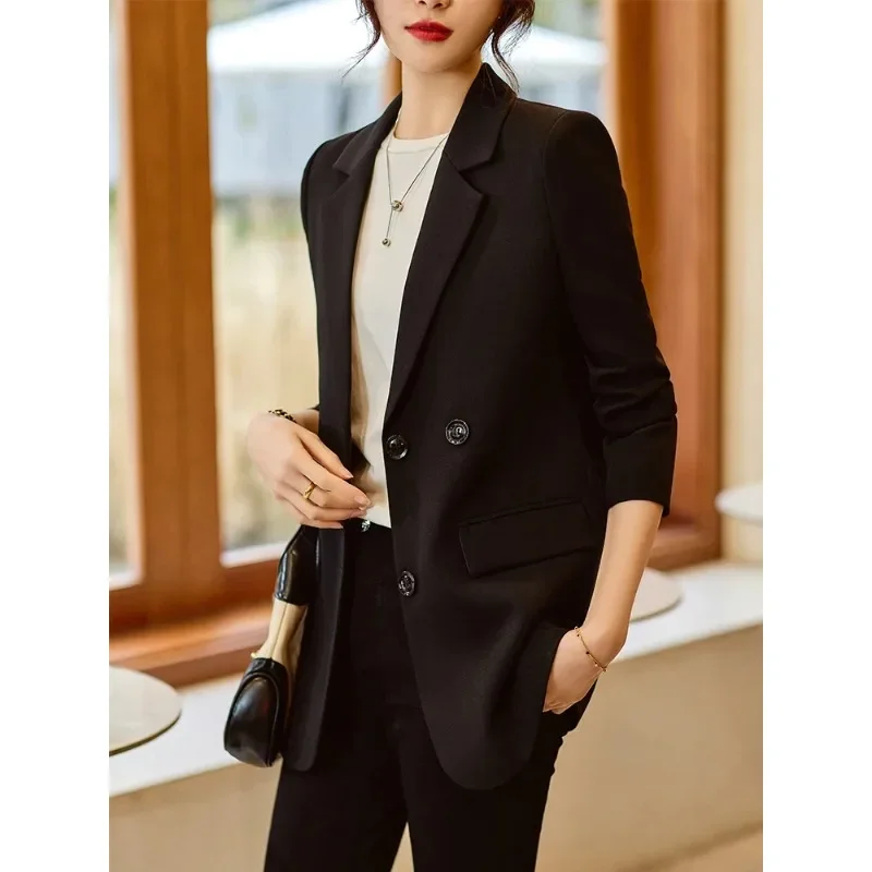 

Women Loose Casual Blazer Ladies Yellow White Black Female Long Sleeve Single Breasted Solid Jacket Coat