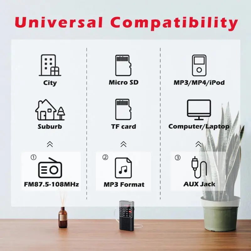 Portable Rechargeable FM Radio MP3 Player with Speaker