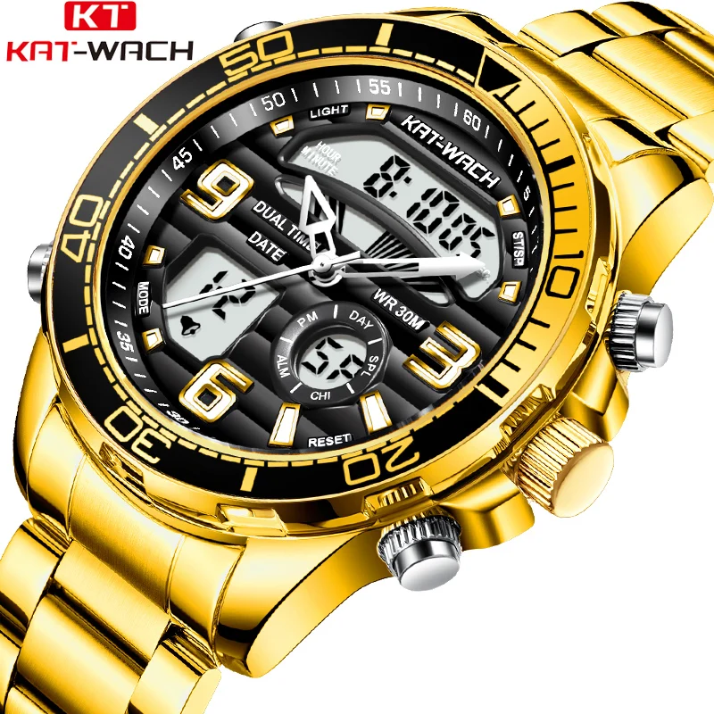 Dual Display Watch For Men Top Brand Luxury Trend Cool Sports Gold Men's Watch Stainless Steel 2023 Fashion men's Quartz Watches