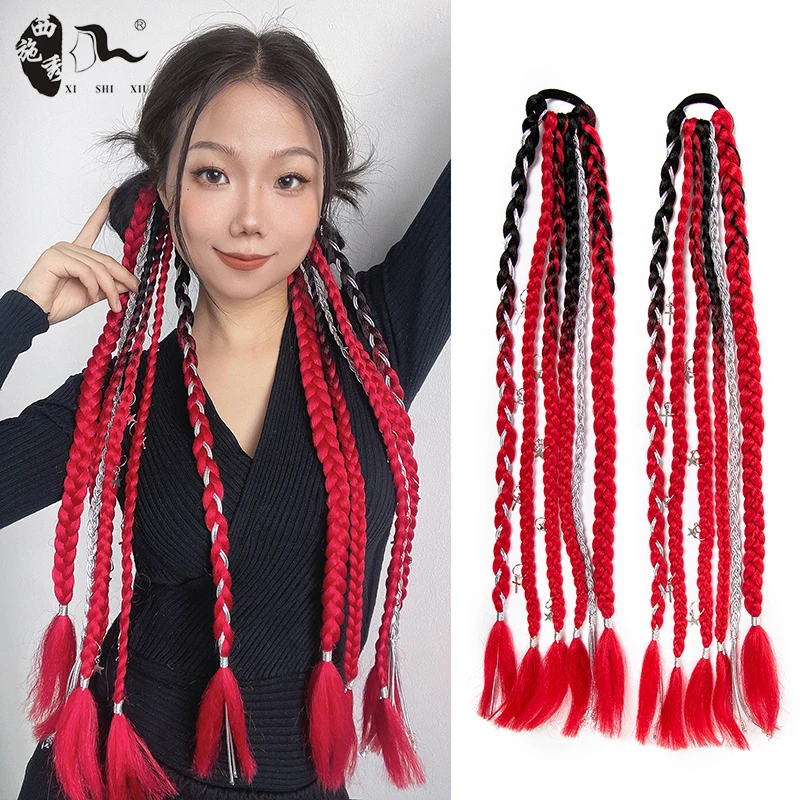 Long Colorful Synthetic Boxing Braid Wrap Around Chignon Tail With Rubber Band Hair Twist Braid Ponytail Extensions For Women fake hair extensions