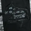 men paisley florals prints leather ribbed patch distressed black jeans 3