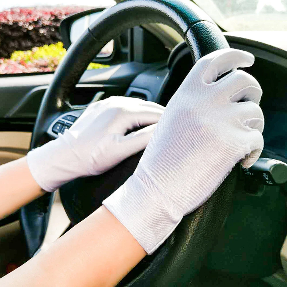 

Men Cycling Thin Spandex Pure Color Elastic Driving Gloves Sun Protection Etiquette Gloves Anti-UV