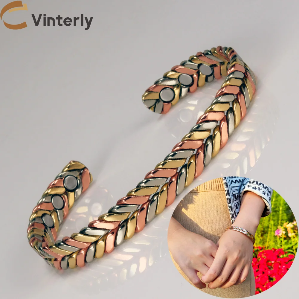 Magnetic bracelet Vinterly pure copper women braided 9mm adjustable high magnets cuff bangles resizable female
