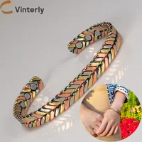 Vinterly Pure Copper Bracelets Women Braided Magnetic Therapy 9mm Adjustable High Magnets Cuff Bangles Resizable Jewelry Female 1