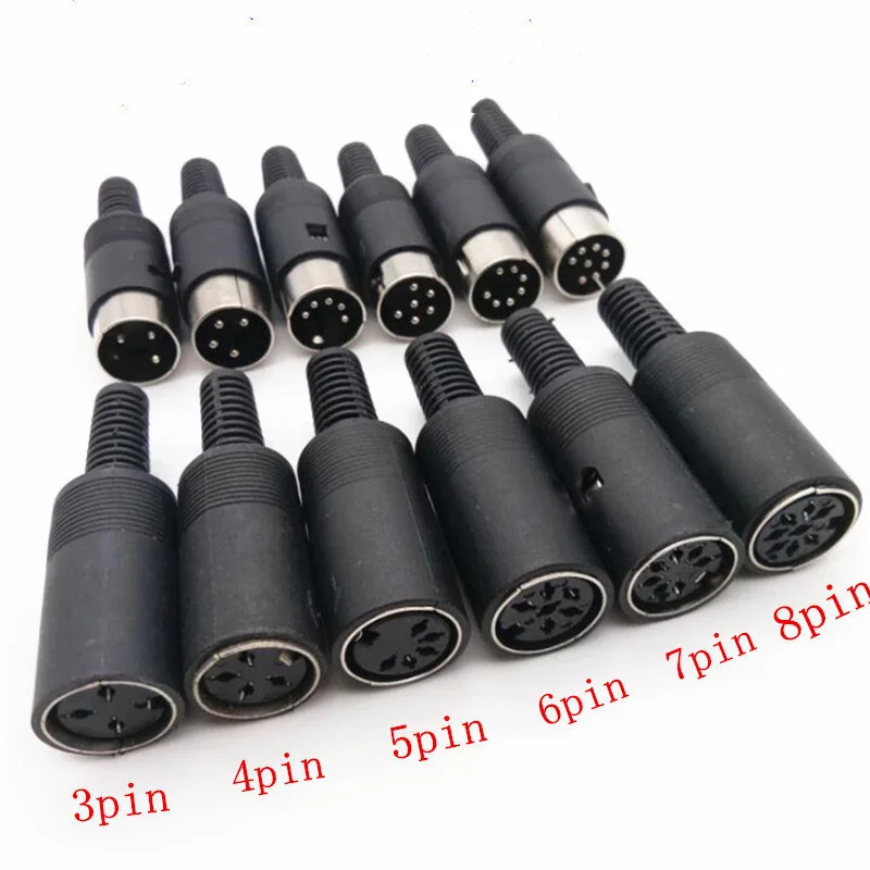 3 4 5 6 7 8 Pin DIN Wire Male Female Plug Socket Jack Solder Connector Chassis Cable Mount with Plastic Handle