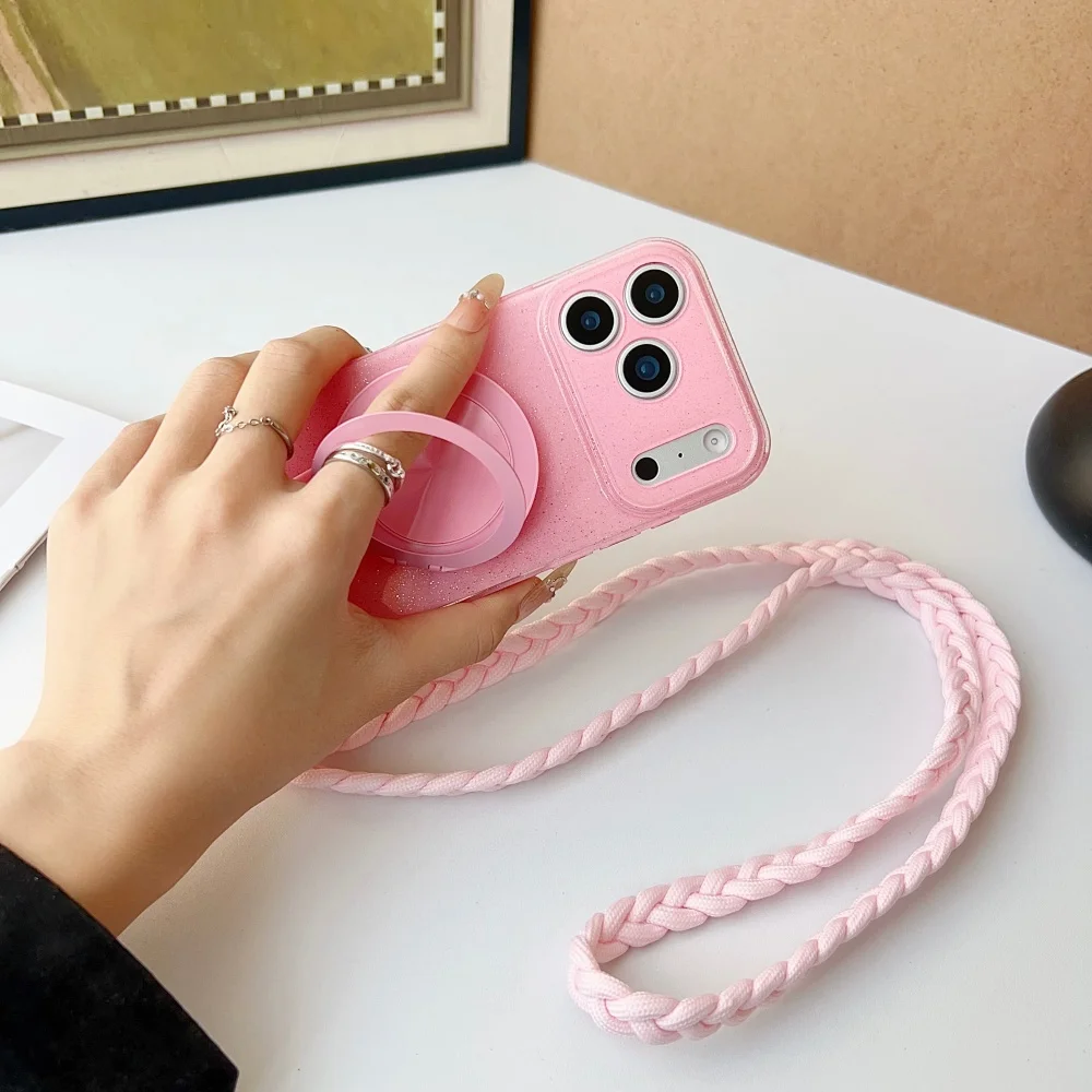 Universal Crossbody Phone Lanyard with Stand and Anti-Lost Strap - Solid Color