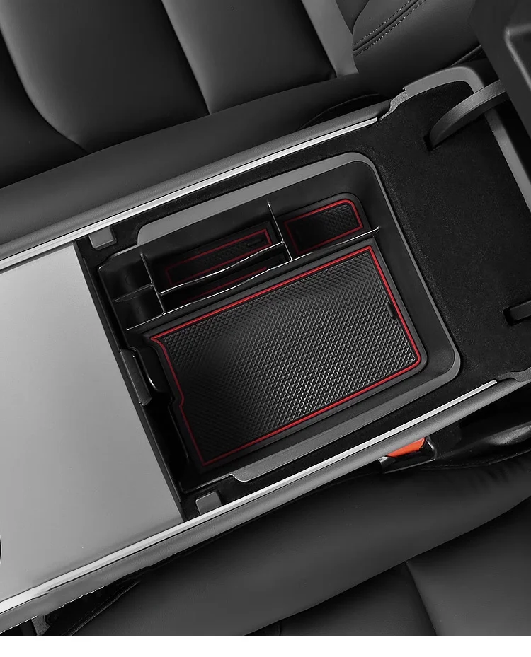 Center Console Organizer ABS Storage Tray-Felt Lined/Silicone Mat for Tesla Model 3/Y car console pad