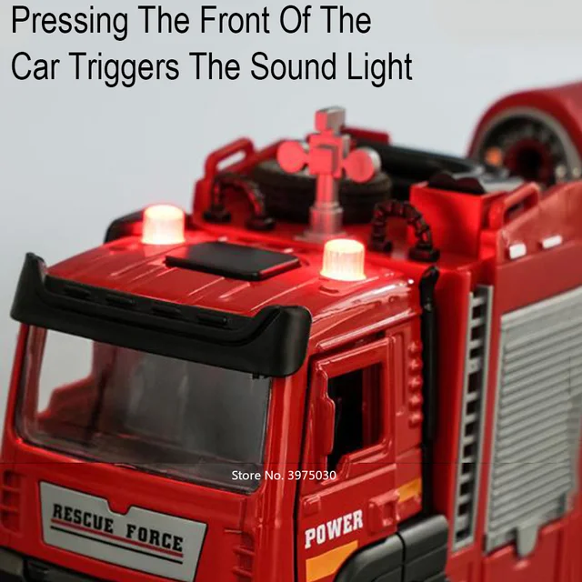 1/32 Spray Fire Engineering Truck Car Toy Model Alloy Diecast Doors Opened Sound Light Rubber Tires Vehicle Collection Kid Gift 5