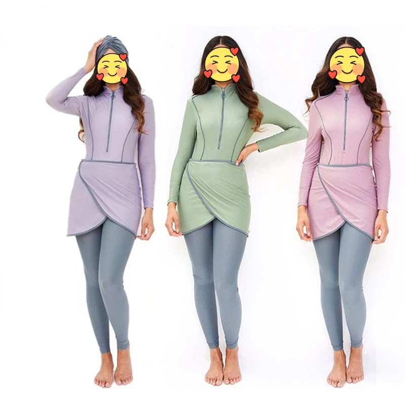 Muslim Women Swimwear Long Sleeve Swimsuit Full Cover Hijab Modest 3Pcs Swimming Suit Burkini Long Pants Femme