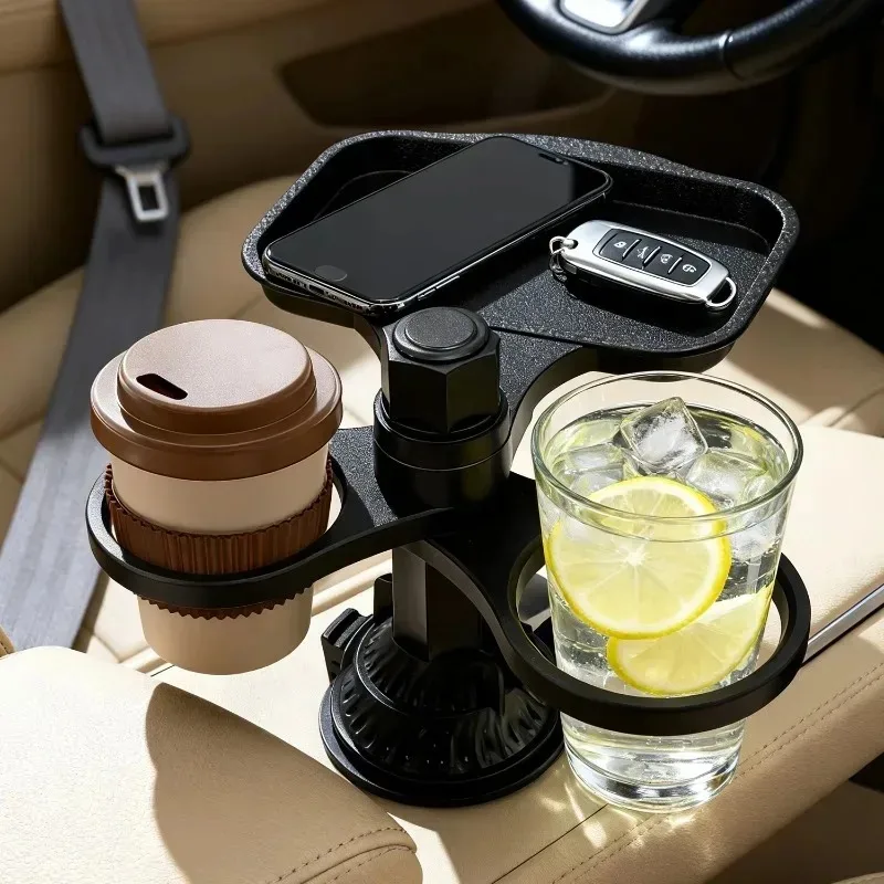 3 in 1 Car Cup Holder Tray Expander Detachable Food Table Tray with Solid Base-Road Trip Essentials Auto Accessories Gadgets