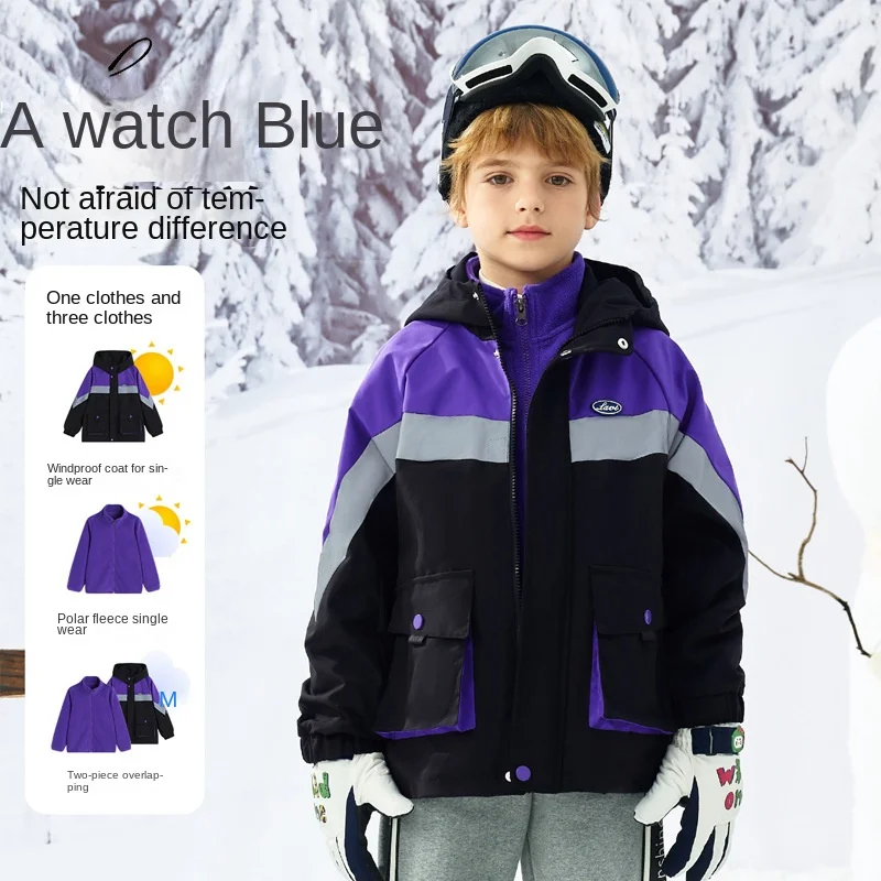 

2023 Winter Boys' Sprint Coat Three In One Winter New Warm Coat Windproof And Waterproof Fashion Ski Suit For Child