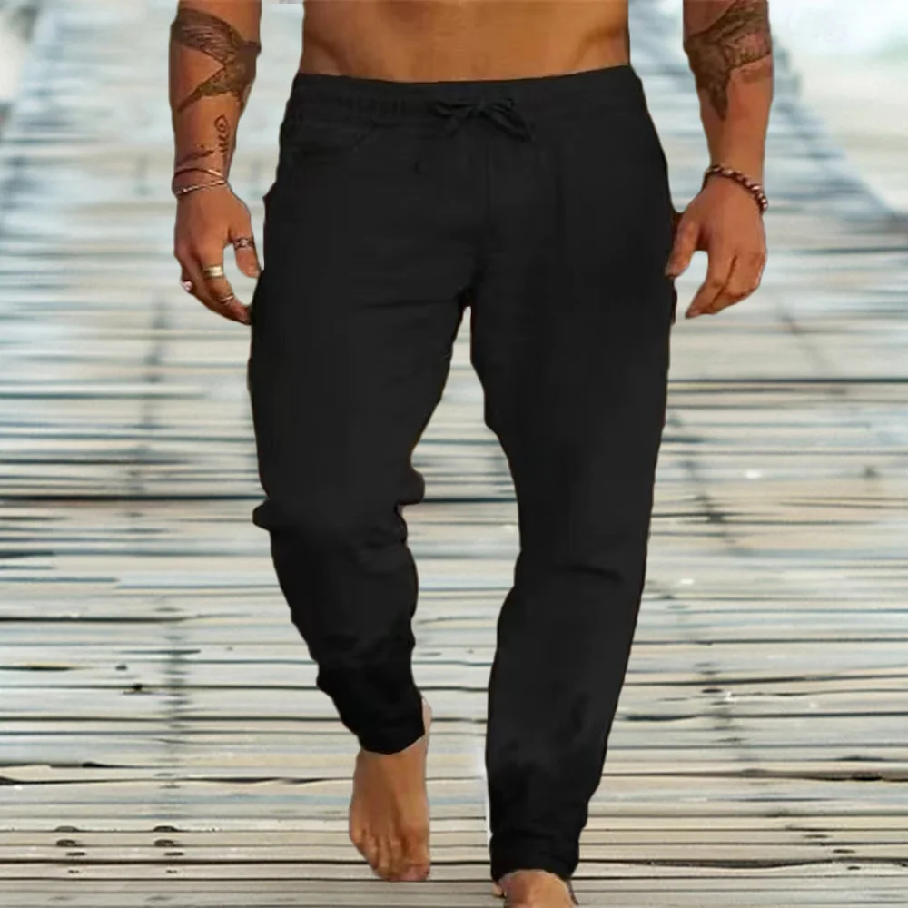 Joggeur de plage en coton et lin pour hommes-noir