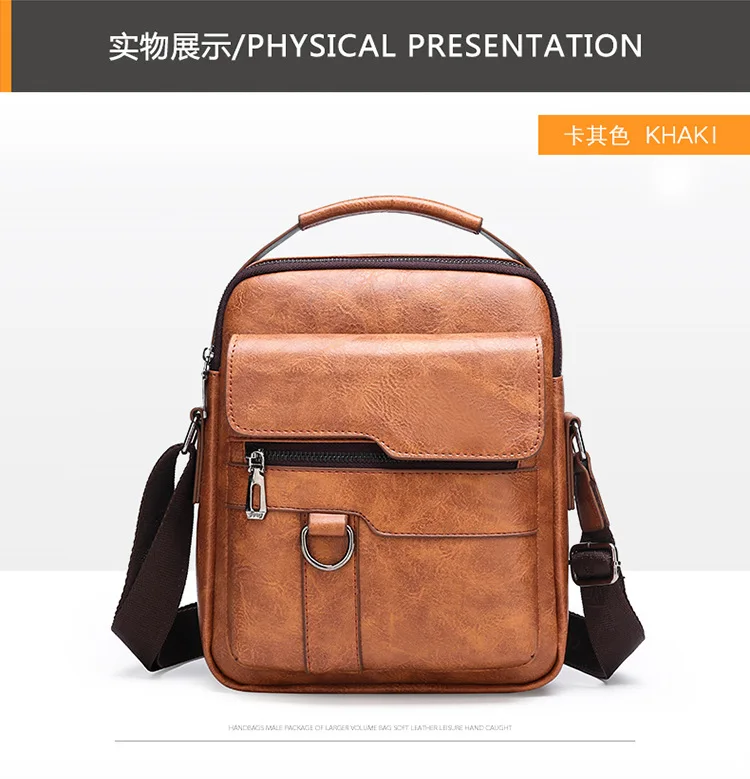 Men Shoulder Bag PU Waterproof Retro Business Fashion Handsome Multi Layered Divided Crossbody Large Capacity Handbags