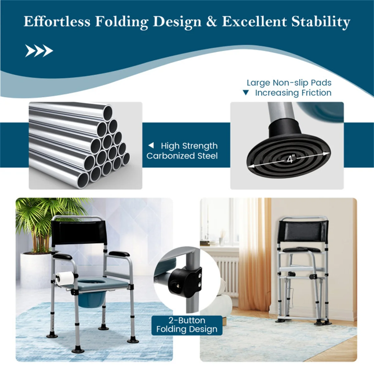 Raised Toilet Seat with Handles, Elevated Toilet Seat Stand Safety Frame, Adjustable Assist Shower Chair for Seniors