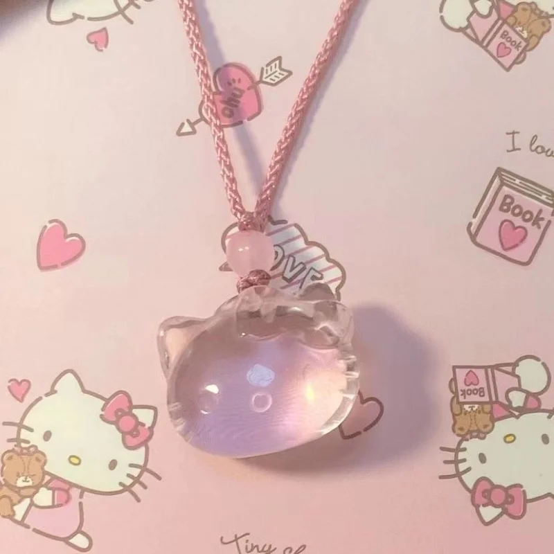 

Kawaii Hellokitty Cute Pink Transparent Necklace Cute Does Not Fade Simple Cartoon Collarbone Chain Fashion Washable Accessories