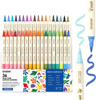 72 Colors Acrylic Paint Markers Set, Dual Tip Water-Based Art Supplies for Wood Fabric Canvas Glass DIY Crafts 1