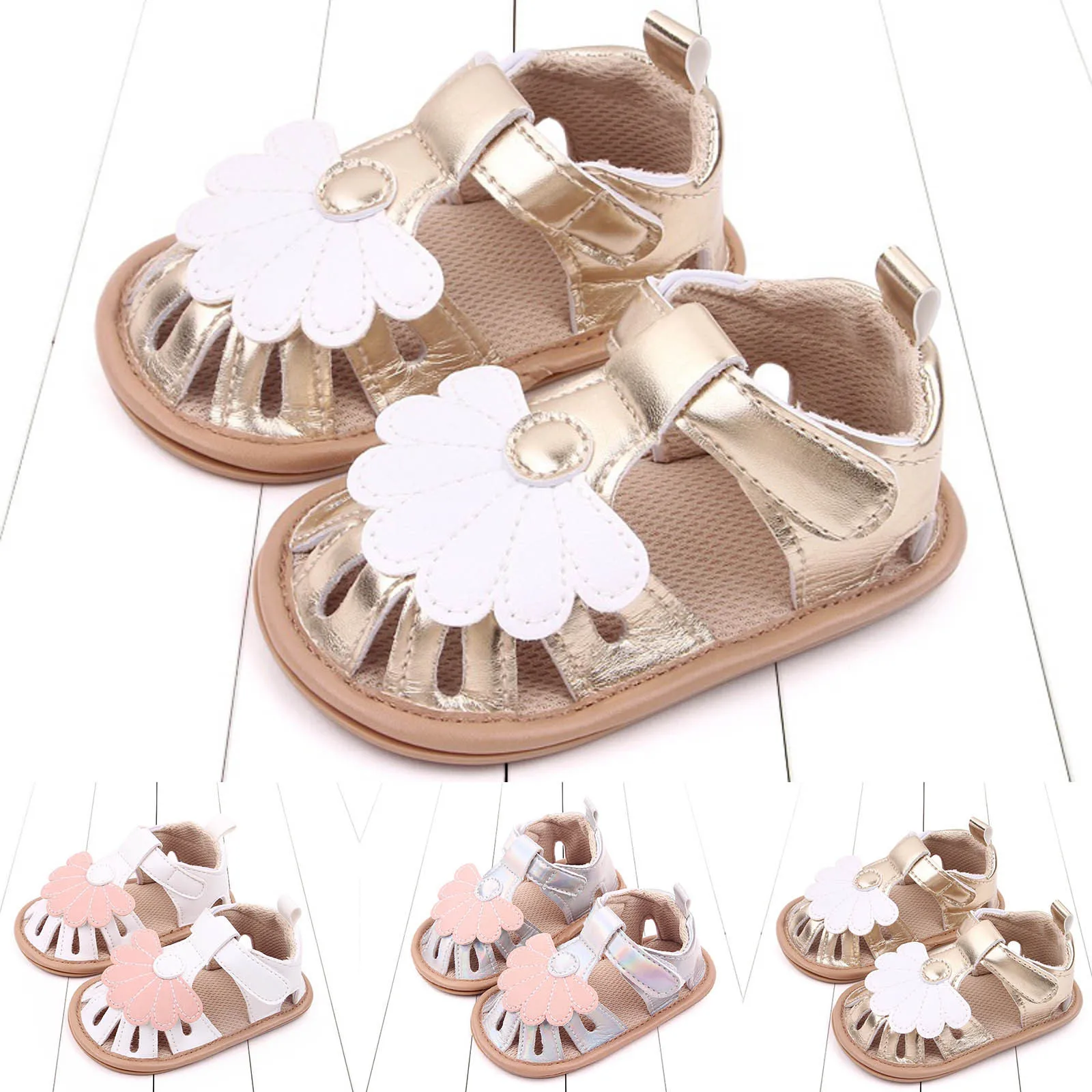 

0-18M Baby Cute Preschool Summer Sandals Flower Princess Casual Soft Rubber Sole Anti slip Shoes Baby Girl's Walking Footwear