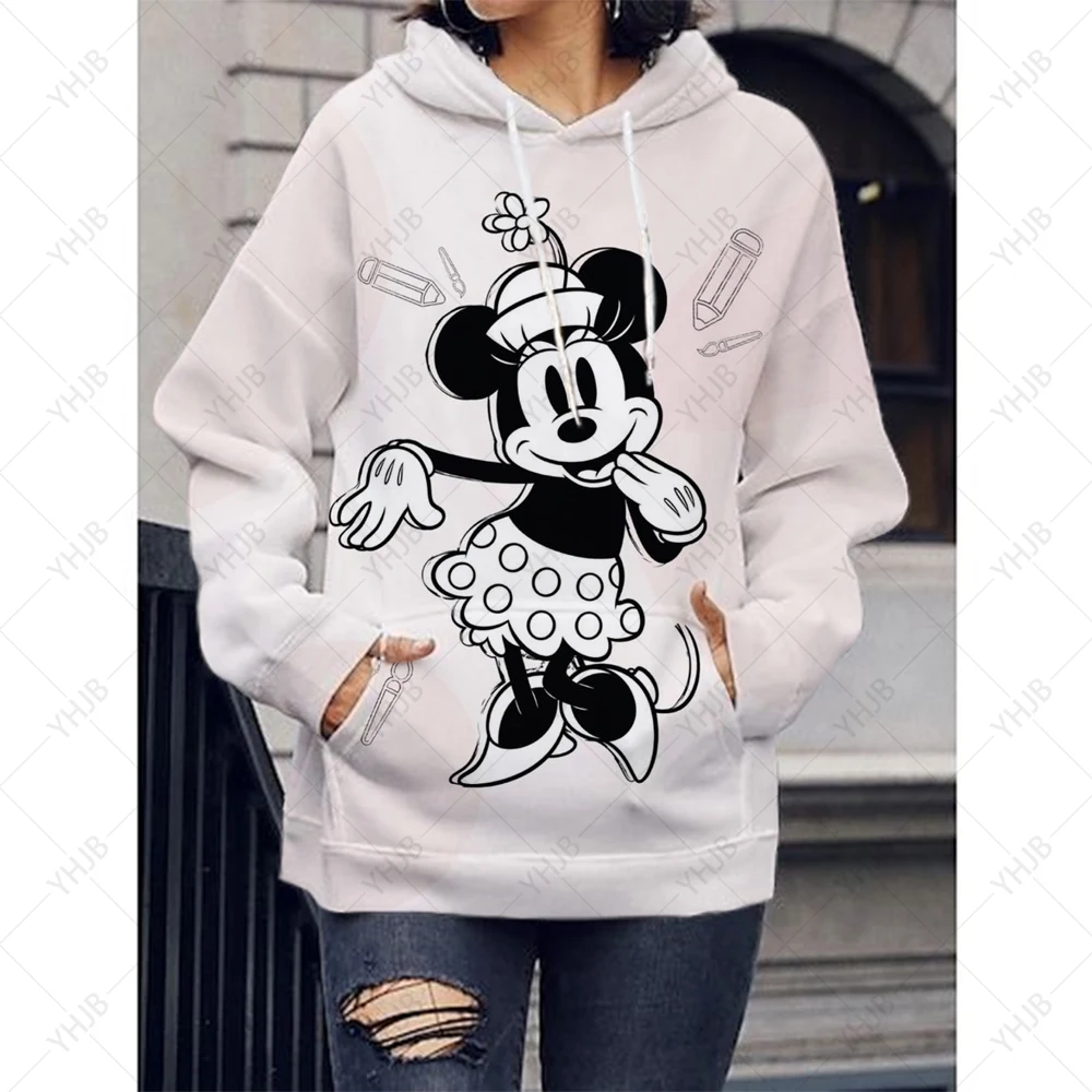 

Ladies Casual Pullover Tops Women Disney Minnie Mickey Mouse Print Hoodies Fashion Long Sleeves Hooded Sweatshirt Sudaderas