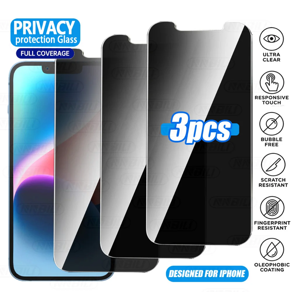 NNBILI 3 Pezzi Protezione Schermo in Vetro Temperato Anti-Spia con Copertura Completa e Foro per la Fotocamera, Durezza 9H+, Anti-Graffio, per iPhone 17 Pro Max 17e