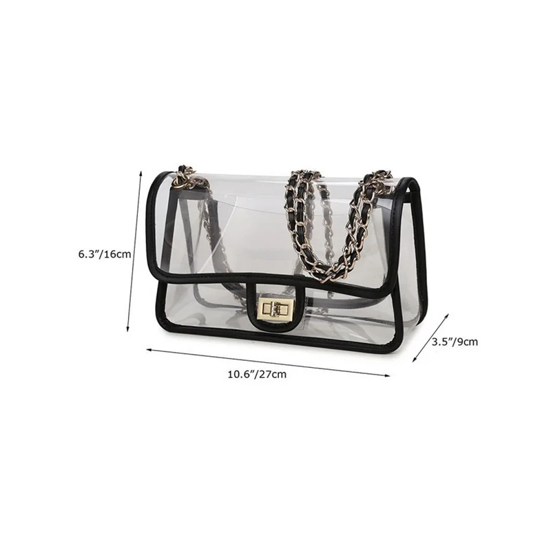 Womens PVC Clear Purse Handbag with Chain Stadium Approved Clear