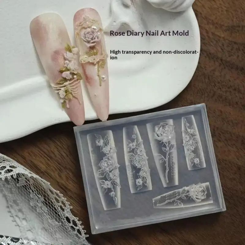 꽃 네일 아트 몰드 실리콘 릴리프 빈티지 3D 네일 장식 네일 살롱 네일 씰 액세서리 매니큐어 도구 DIY