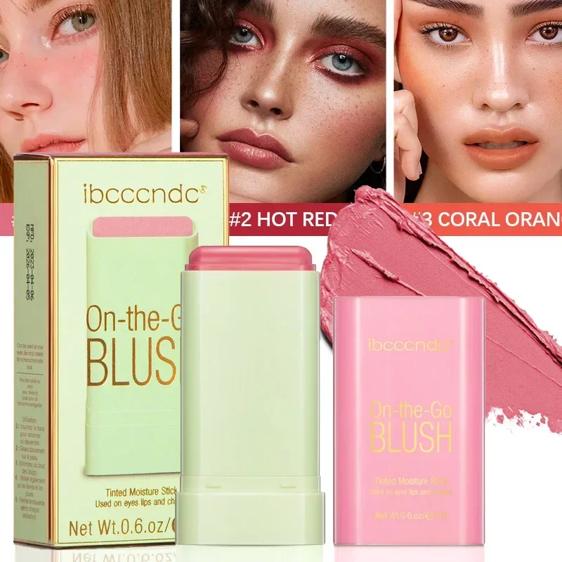 Rotating Cream Blush Stick Matte Silky Waterproof Face Blusher Natural Eyes Cheek Lips Makeup Tinted Moisturer Rouge Multi Stick