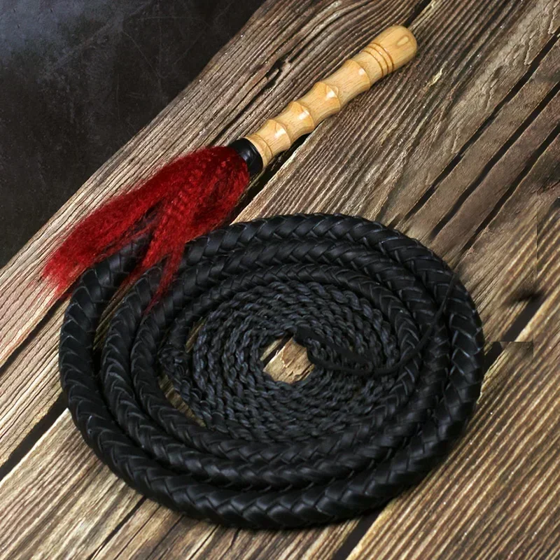 Kung Fu Whip Martial Art Wushu Whip Cowhide Fitness Whips Shepherd Sounded Whip Wood Handle for Outdoor Physical Exercise Toys 2
