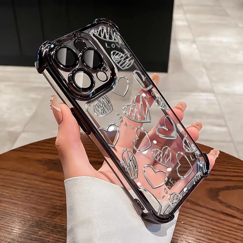 Silver Love Heart Plating Shockproof Anti-Fall Phone Case