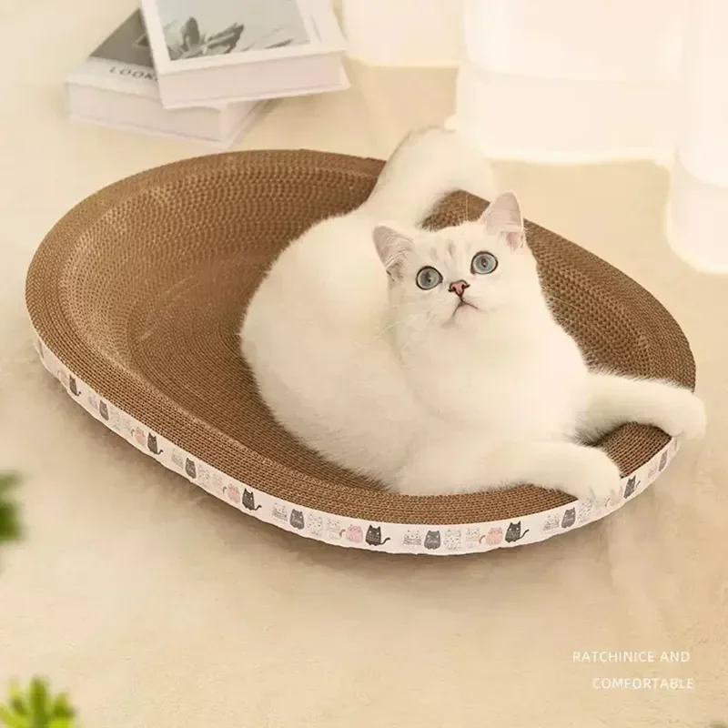고양이 스크래치 매트 주름진 고양이 긁개, 내마모성 애완 동물 침대, 원형 타원형 고양이 발톱 연마기, 가정용 애완 동물 장난감 액세서리