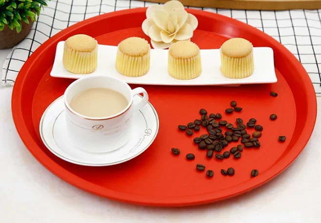 non slip Round Plastic Tray Restaurant Serving Plate Lined Non-Slip Tray Coffee Drinks Fast Food Serve Dishes Bar Tool