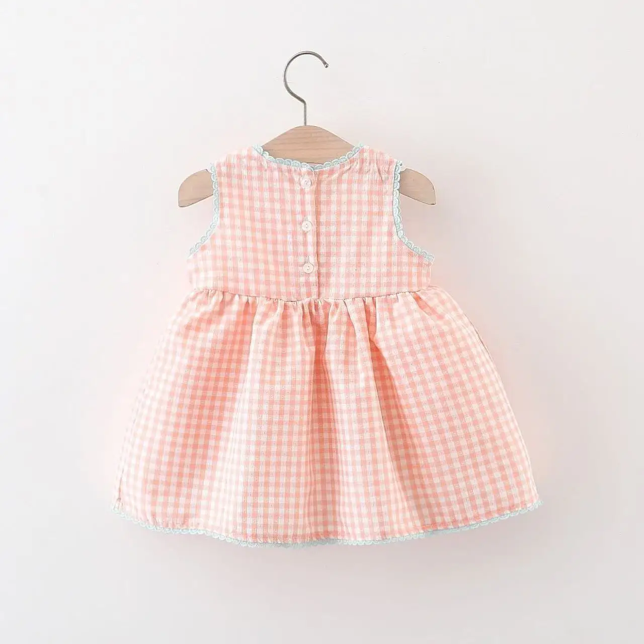 2026 Summer Baby Girl Sleeveless Dress Cute Bunny Duck Embroidery Gingham Princess Dress 0-4Y Girls Soft Casual Party Dress 6