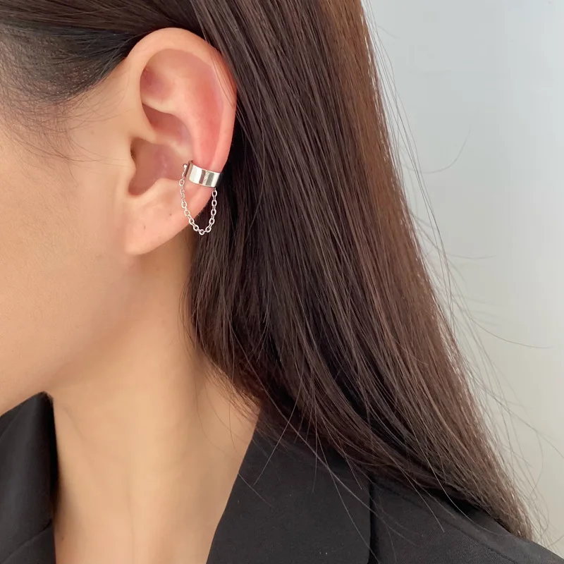 Ear Clip Earrings Simple Fashion Punk Chain Ear Cuff for Women Gold Color Non-Piercing