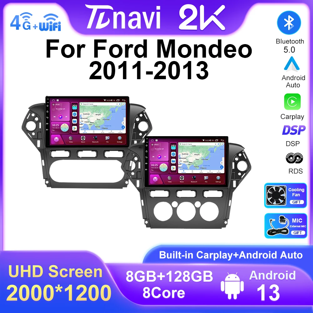 

2 din 8 Core Android 13 Car Radio Multimedia Video Player For Ford Mondeo 4 mk4 2010 - 2013 2014 autoradio Carplay GPS AI Voice