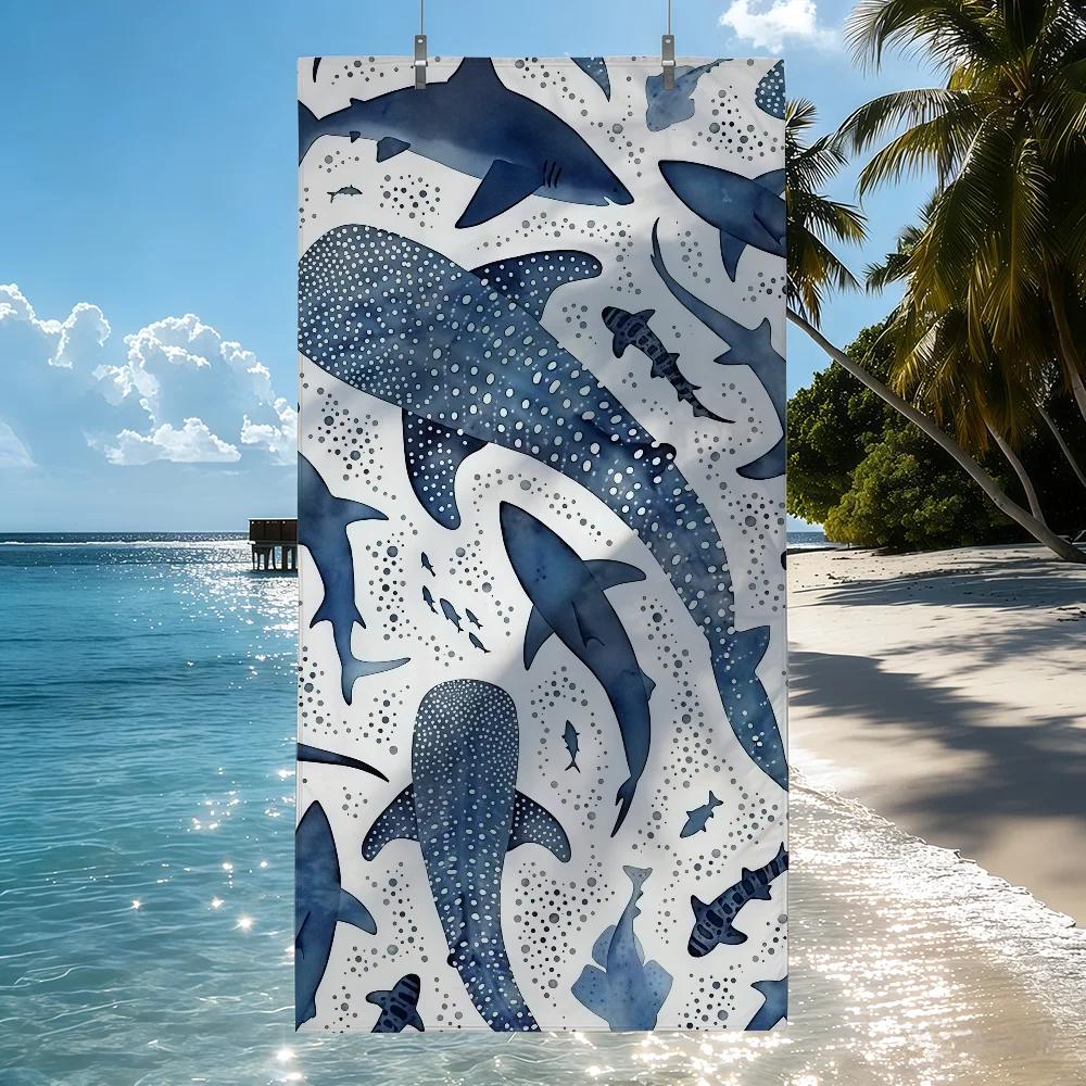 Serviette de plage séchage rapide imprimé requin baleine piscine_voghion.com