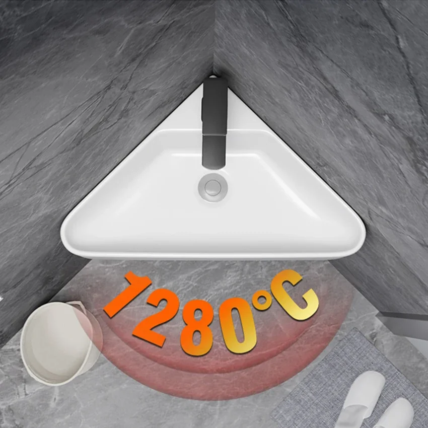 Triangle Basin Small Family Bathroom Washbasin Balcony Corner Mini Washbasin Wall-Hang Sink Corner Basin With Drain Faucet 4