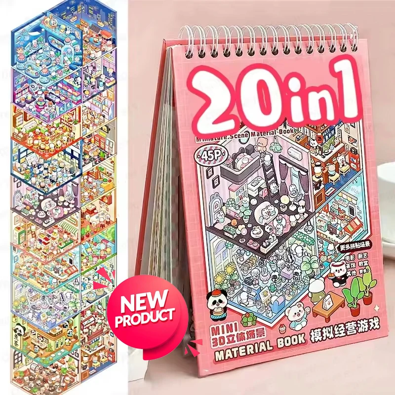3D Sticker Scene Boek - Leuke Cartoon Landschap Stickers | 3D Cartoon Mini Scene Sticker Boek | Voor Kinderen Volwassenen Journal Art Projecten Thuis School Verjaardag Vakantie Party Gunsten