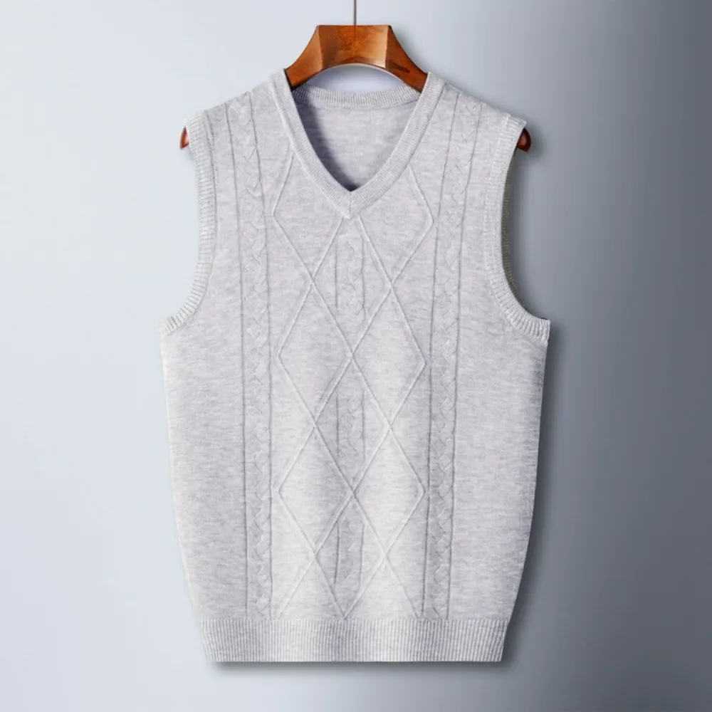 2025 New Trend Men's Business Casual Pullover Wear Warm Sleeveless Wool Knitted Sweater Vest Tops