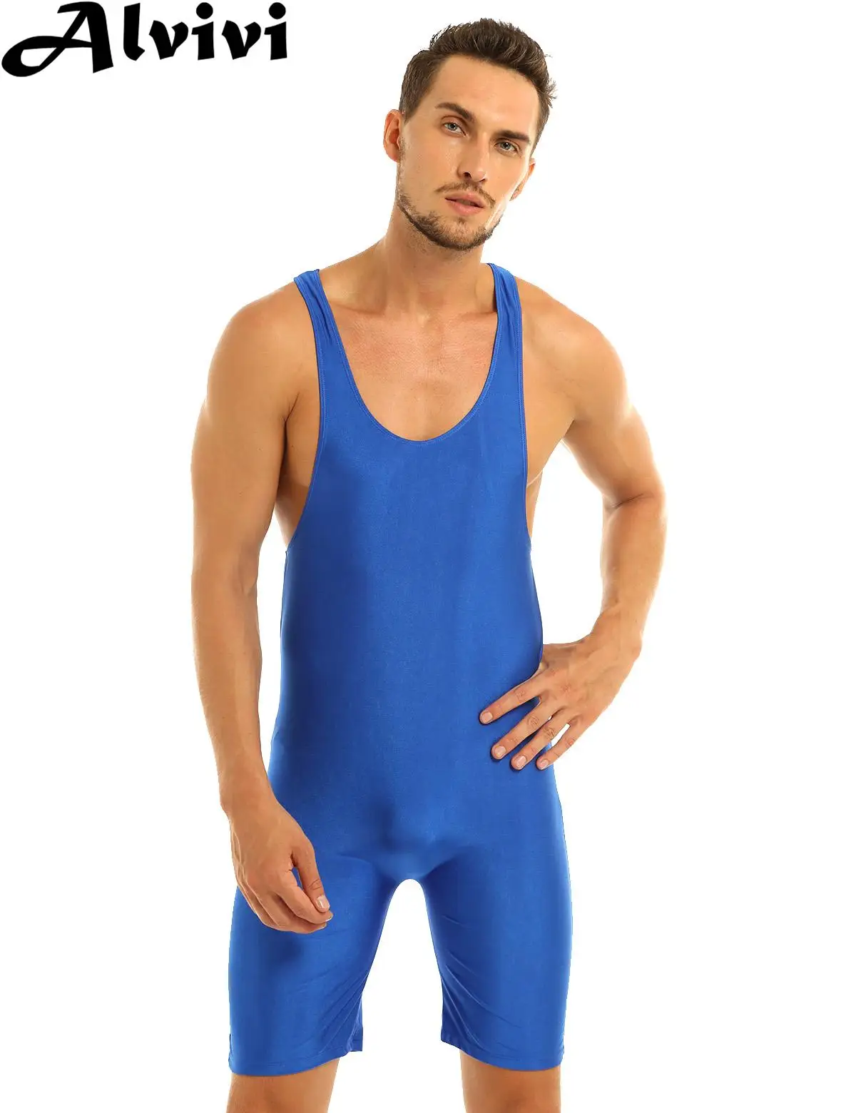 Men-One-piece-Swimsuit-Sleeveless-Solid-Color-Wrestling-Singlet-Boxer ...