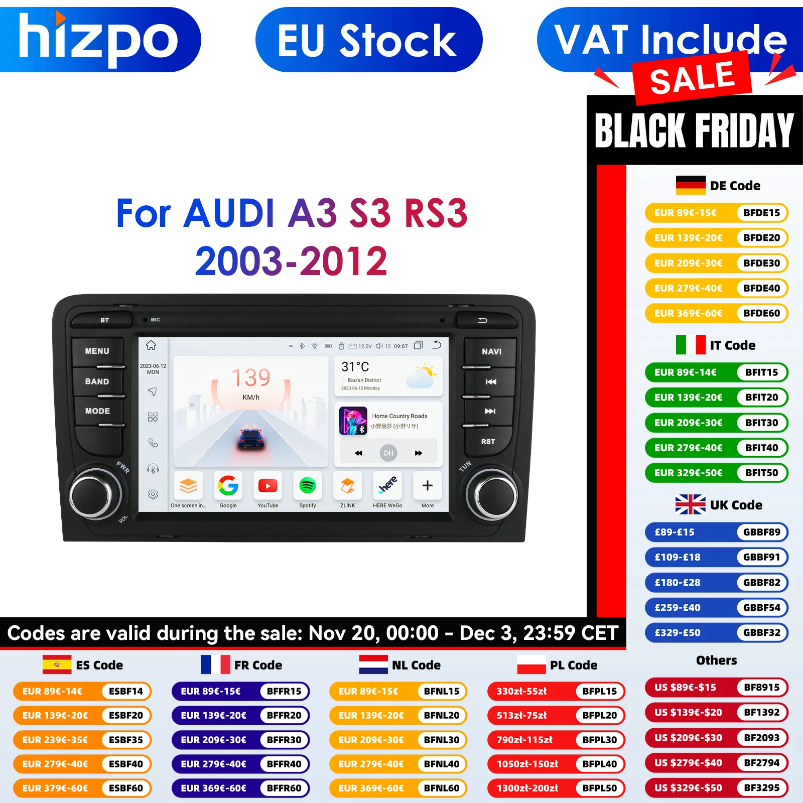 4G-LTE Carplay 7inch Android Car Radio GPS for Audi A3 8P 2003-2012 S3 2006-2012 RS3 Multimedia RDS 2din Autoradio Stereo Video