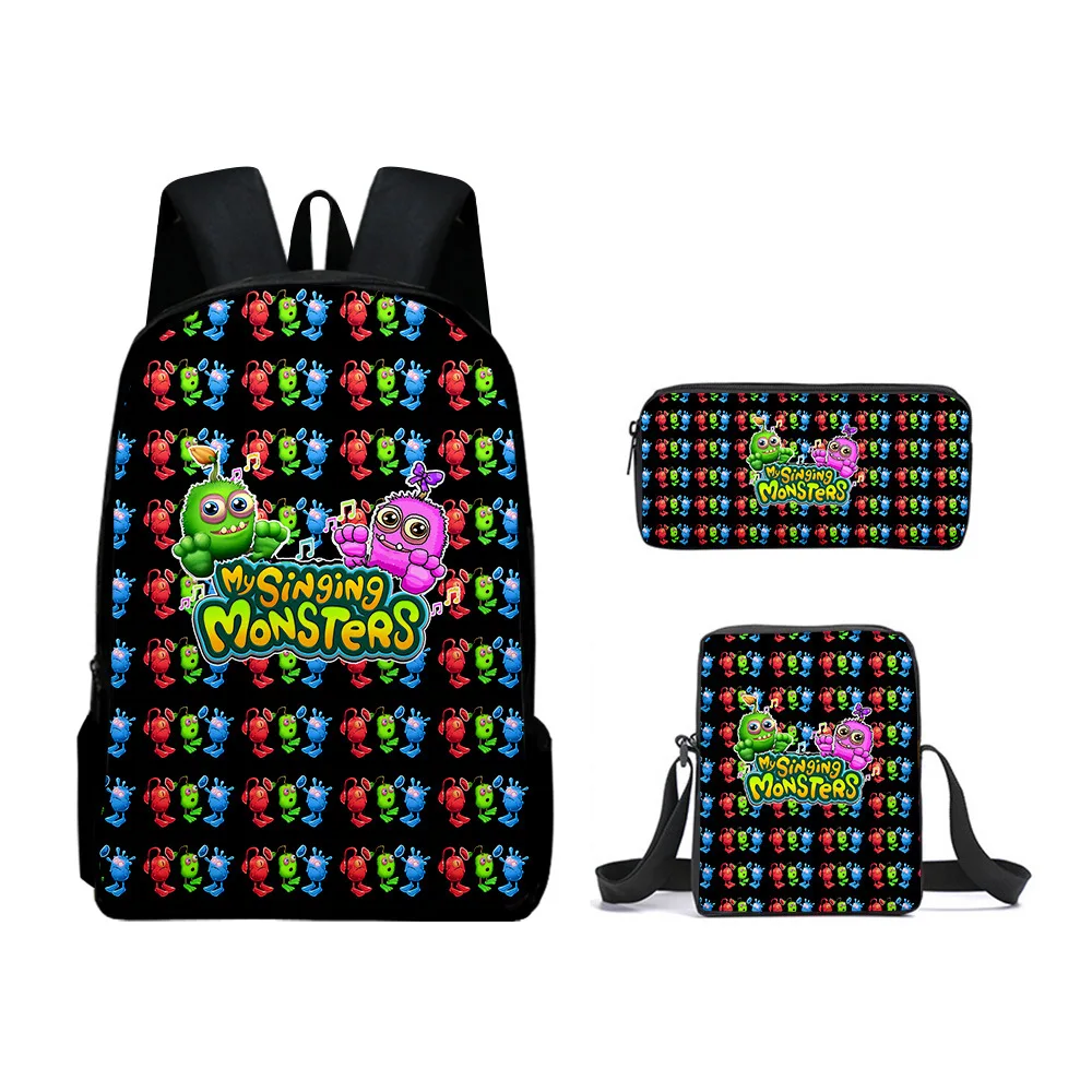 My Singing Monsters Backpack Schoolbag 3D Printed Anime Cartoon Boys Girls Notebook Backpack Shoulder Bag Pencil Case 3psc/set