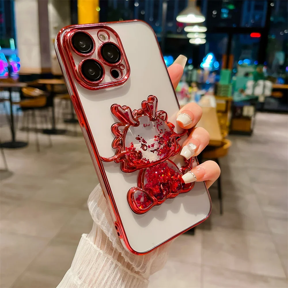 Cartoon Dinosaur Quicksand Glitter Phone Case For Iphone Series_voghion.com