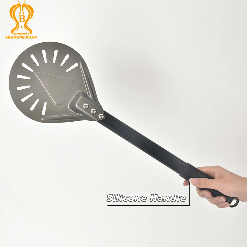 Pizza Peel SHANGPEIXUAN 7/8/9 inch Pizza Turning Peel Aluminum Pizza Shovel Short Anodized Peel Non-Slip Silicone Handle Tool